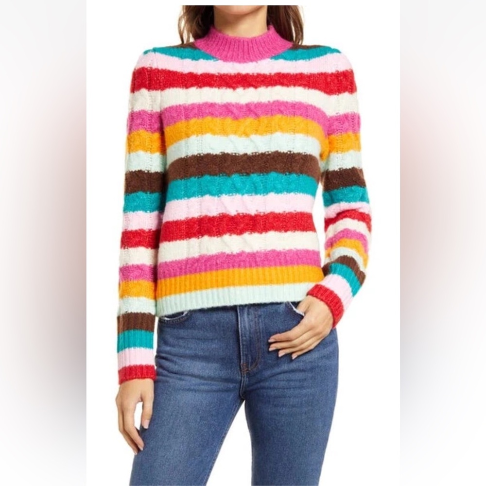 Halogen x Atlantic-Pacific Cable Knit Striped Sweater Small